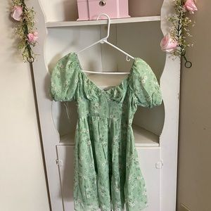 green puff sleeve dress from princess polly size 0 called :“Emery Mini Dress”